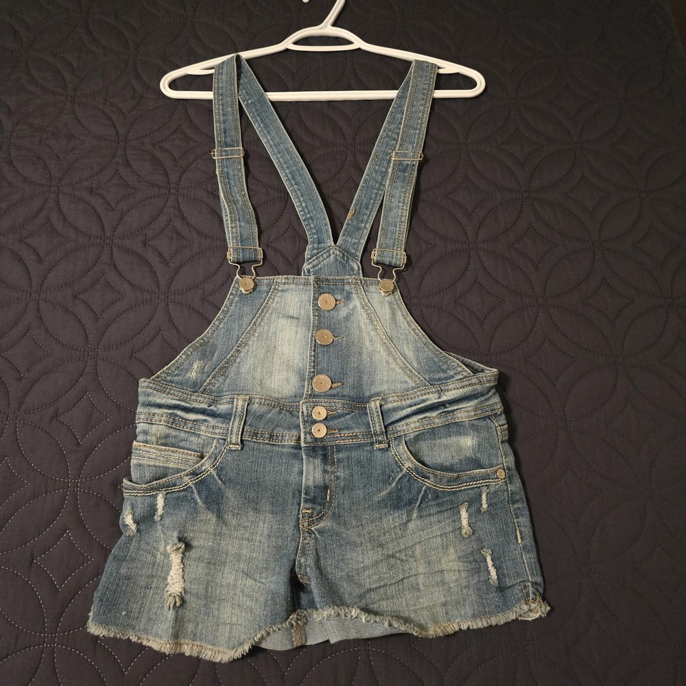 Blue Asphalt Overalls Juniors 7 Blue Denim Distressed Shortalls Summer Teen